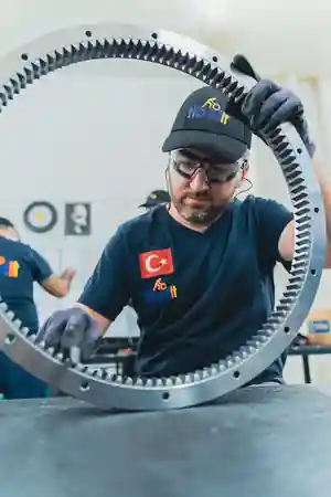 Tibet Makina'da döner tabla dişlisi kontrol eden çalışan